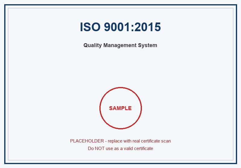 ISO 9001:2015 Quality Management System Certificate