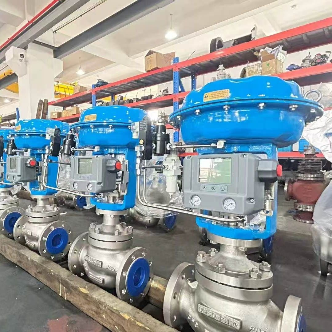 Blue pneumatic diaphragm single-seat control valves with smart positioners
