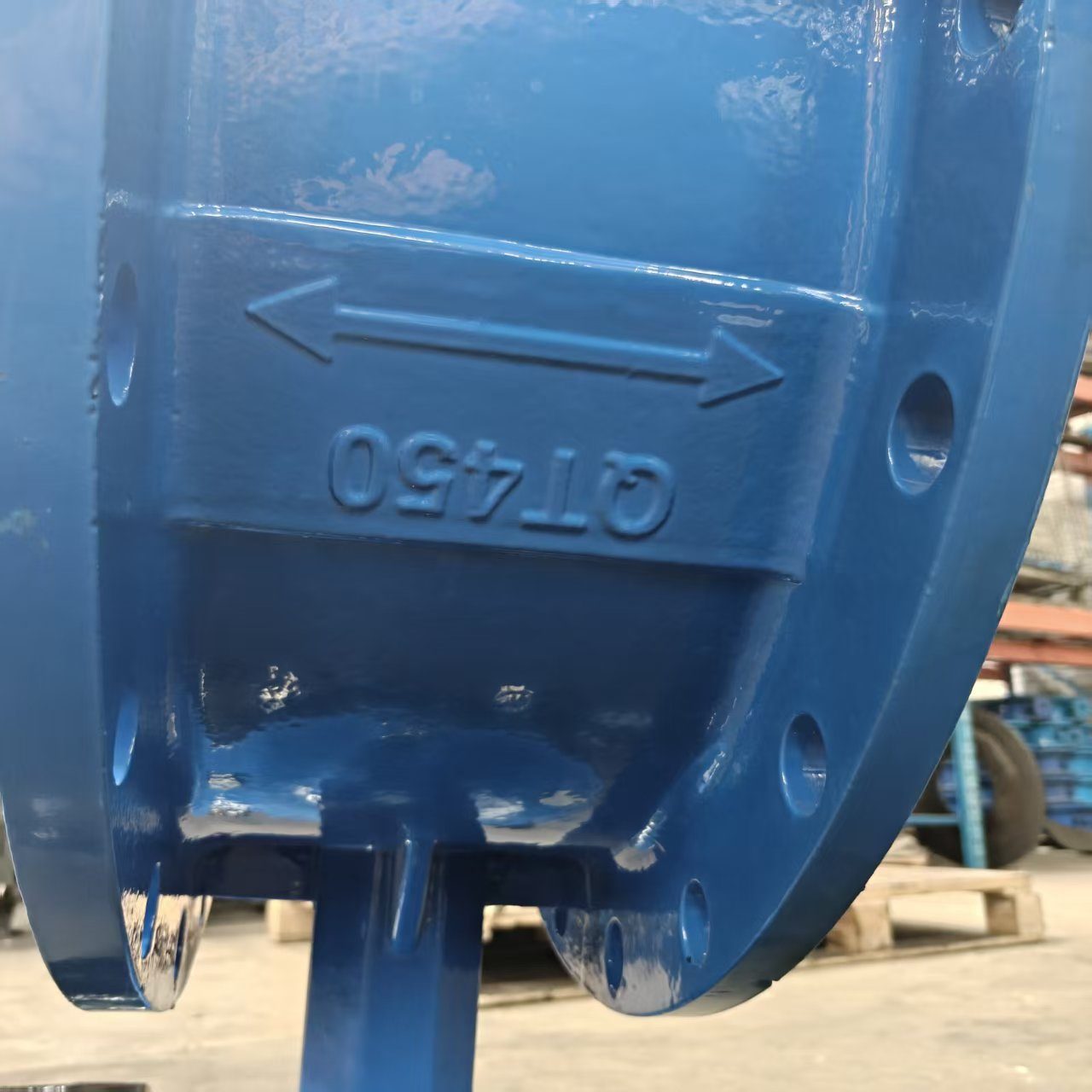 Close-up of flanged butterfly valve disc and seat