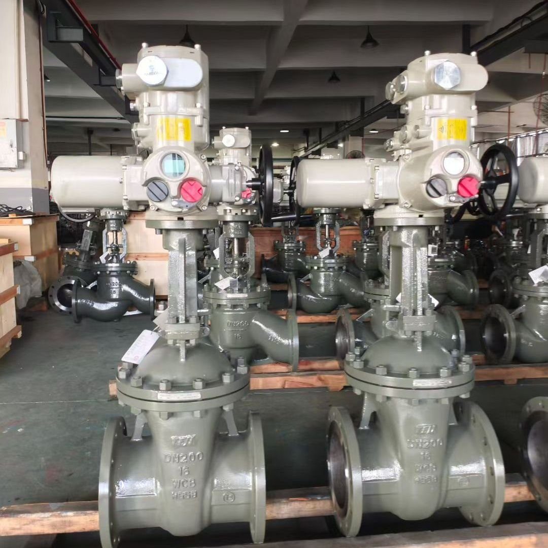 DN200 electric actuated gate valves with grey actuator housings