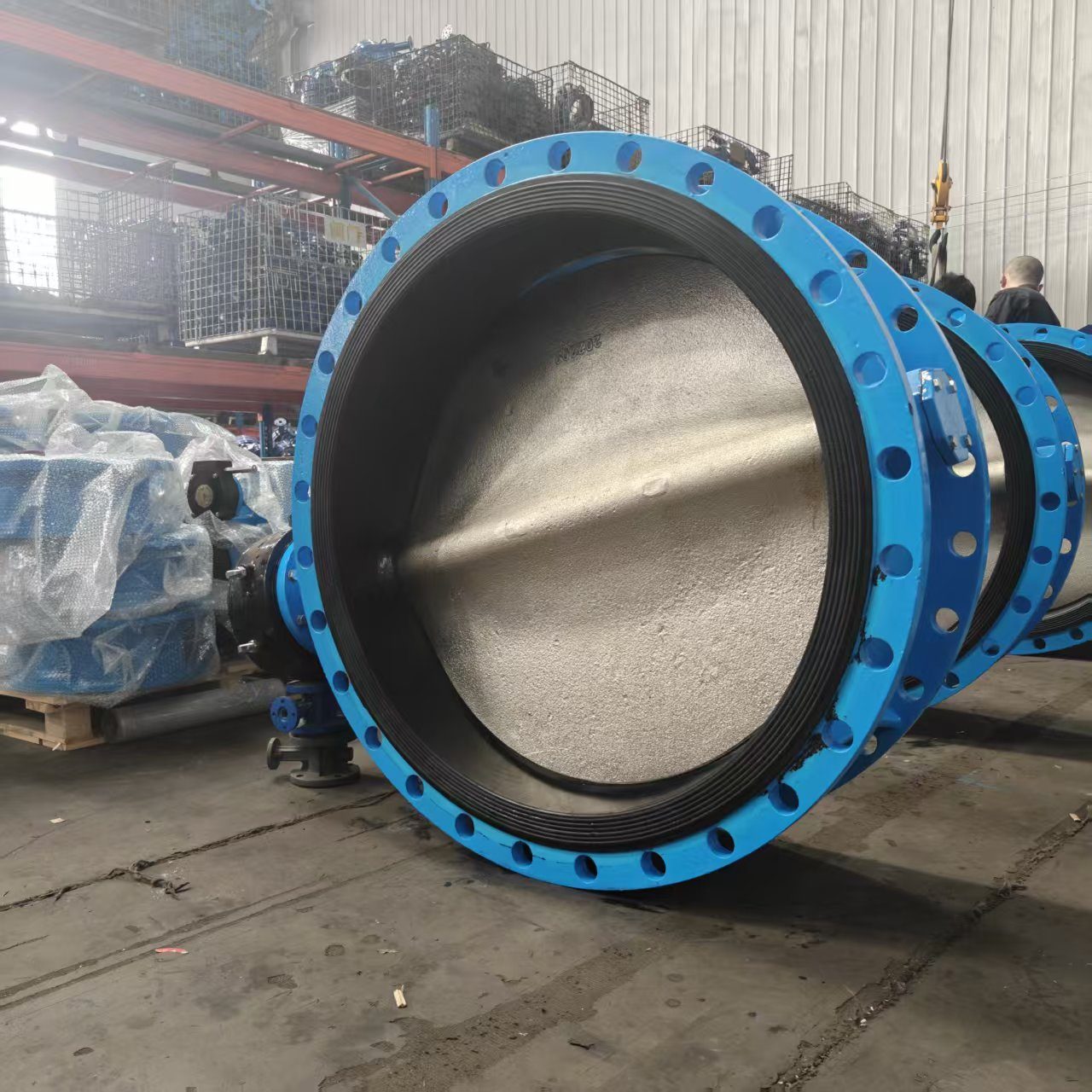 Front view of DN large flanged butterfly valve disc