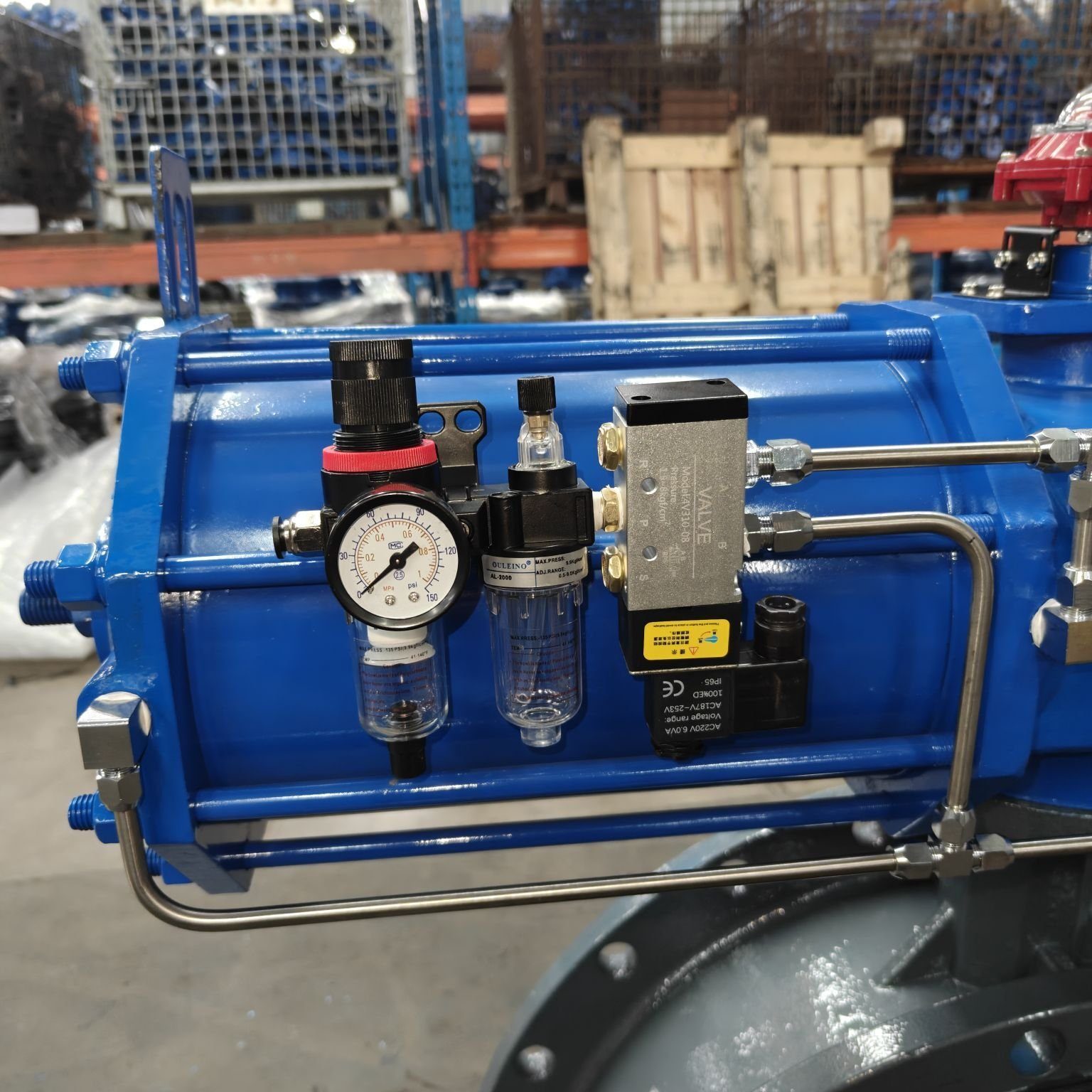 FRL unit, solenoid valve and air pressure gauge