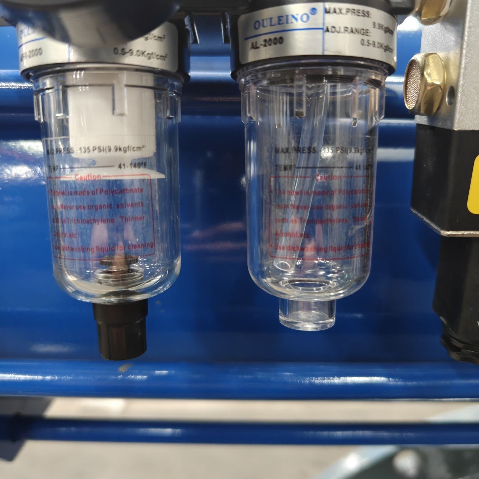 FRL filter detail on pneumatic actuator