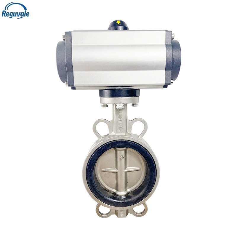 Pneumatic wafer butterfly valve with EPDM seat and silver actuator